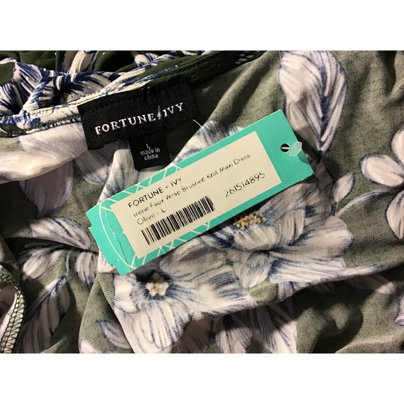 Fortune + Ivy Irene Green Floral Faux Wrap Maxi Dress Women’s SZ L - Picture 6 of 7